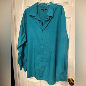 Synergy Mens Button Up Shirt Size 2XL Long Sleeve Green Navy Striped Cotton